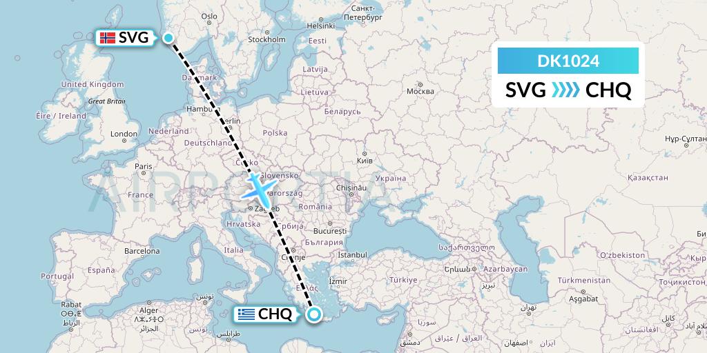 DK1024 Thomas Cook Airlines Scandinavia Flight Map: Stavanger to Chania