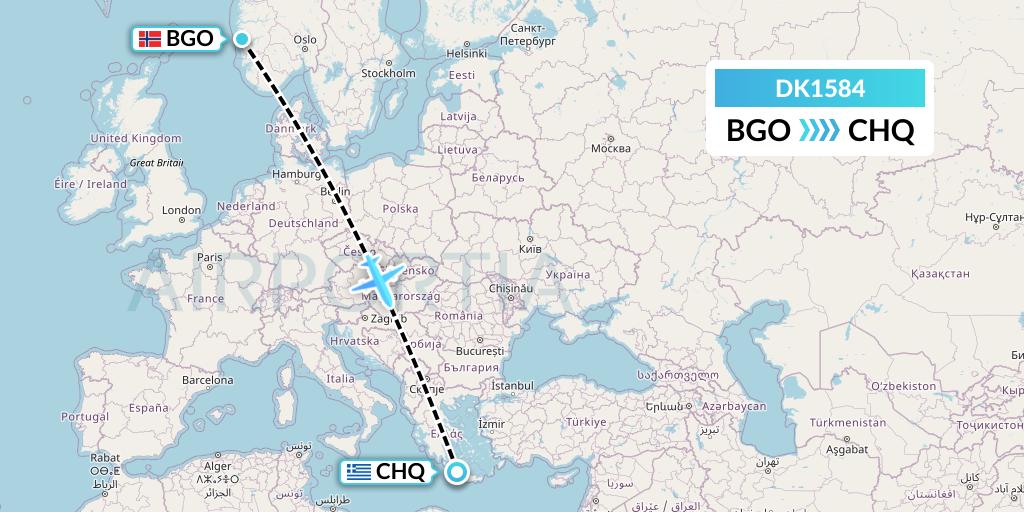 DK1584 Thomas Cook Airlines Scandinavia Flight Map: Bergen to Chania
