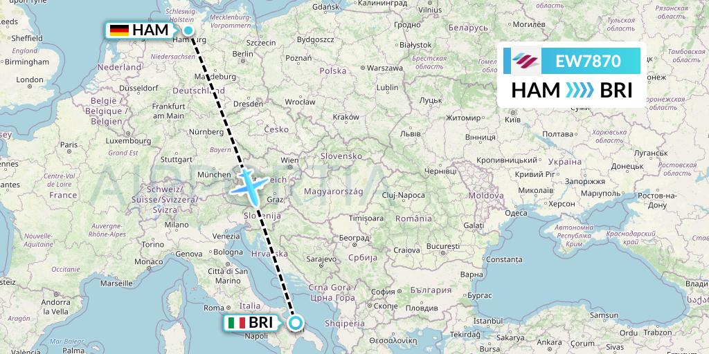 EW7870 Eurowings Flight Map: Hamburg to Bari