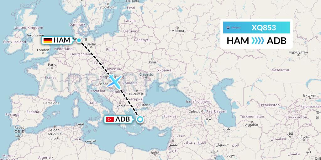 XQ853 SunExpress Flight Map: Hamburg to Izmir