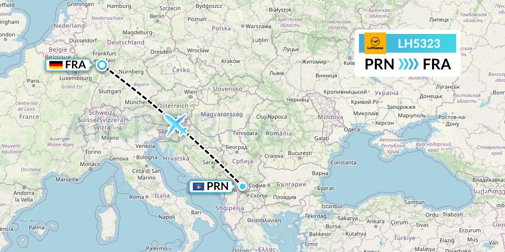 LH5323 Lufthansa Flight Map: Pristina to Frankfurt