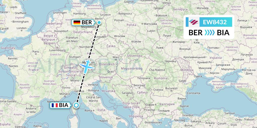 EW8432 Eurowings Flight Map: Berlin to Bastia
