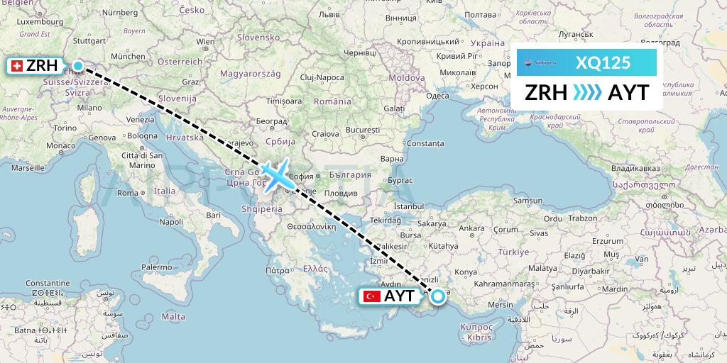 XQ125 SunExpress Flight Map: Zurich to Antalya