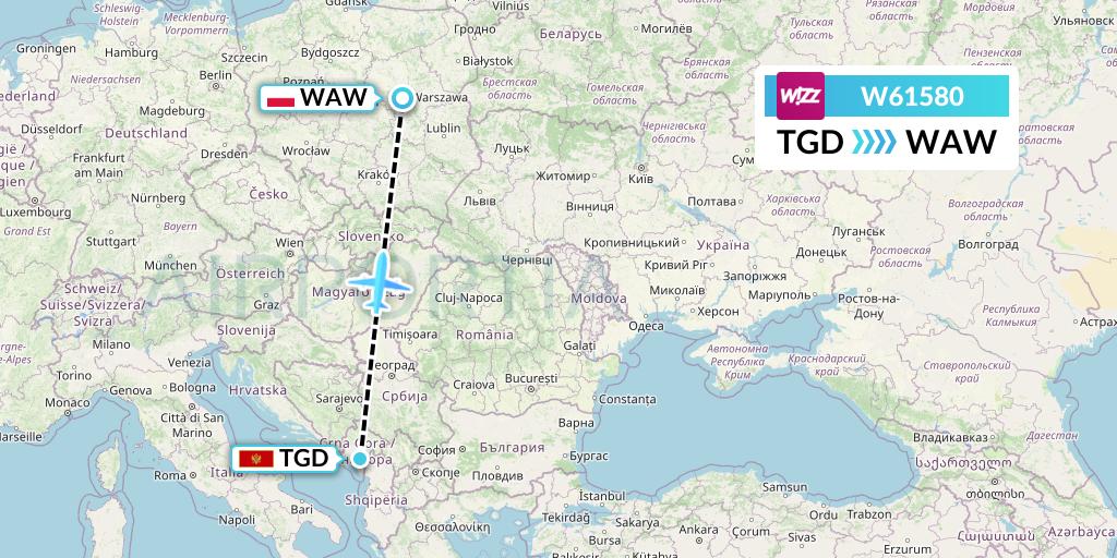 W61580 Wizz Air Flight Map: Podgorica to Warsaw
