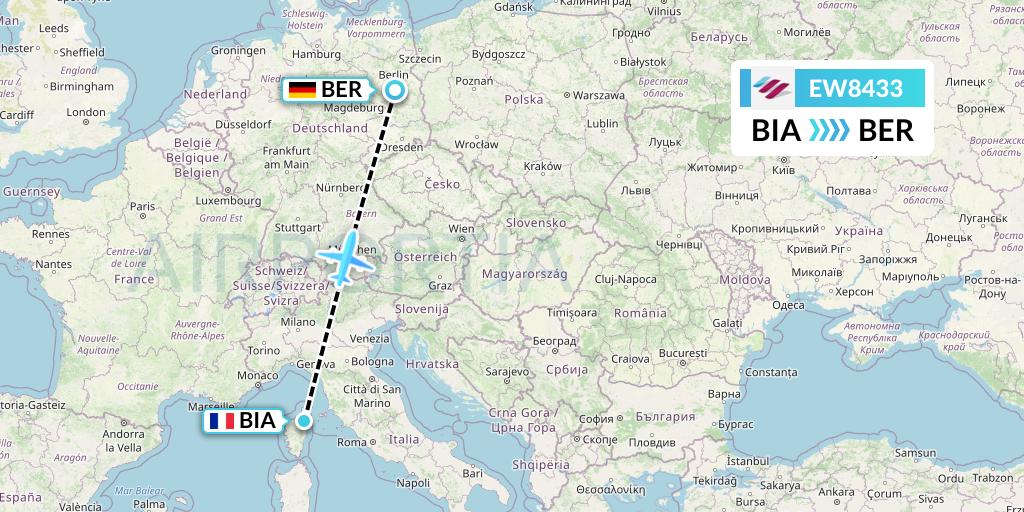 EW8433 Eurowings Flight Map: Bastia to Berlin