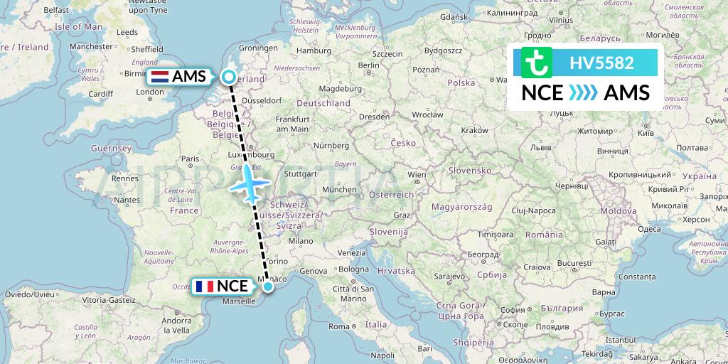 HV5582 Transavia Flight Map: Nice to Amsterdam