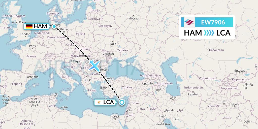 EW7906 Eurowings Flight Map: Hamburg to Larnaca