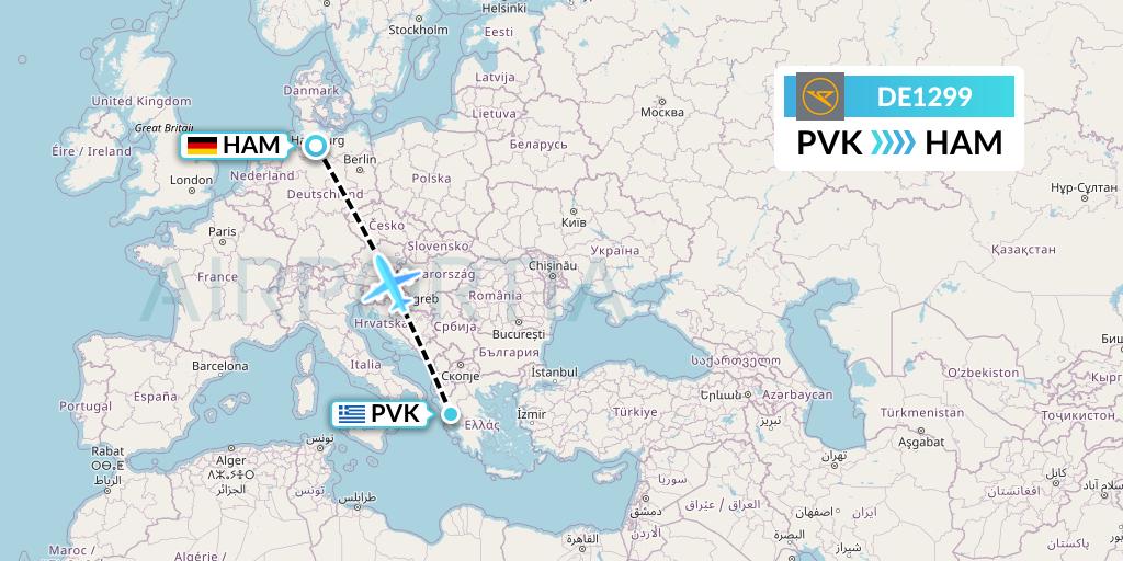 DE1299 Condor Flight Map: Preveza to Hamburg