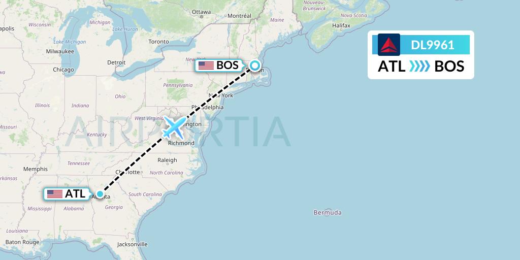 DL9961 Delta Air Lines Flight Map: Atlanta to Boston