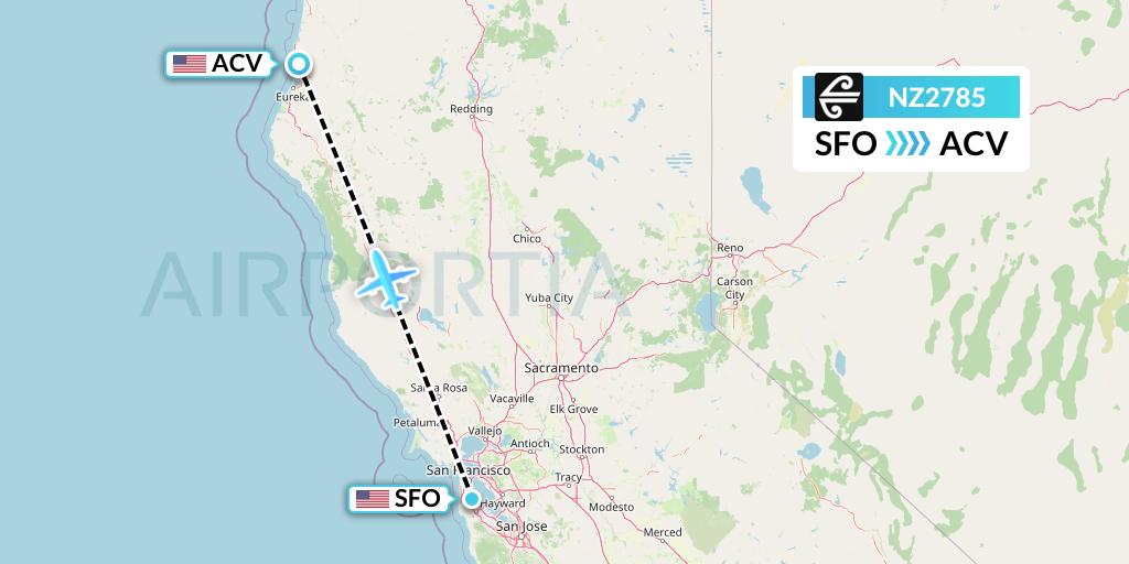 NZ2785 Air New Zealand Flight Map: San Francisco to Eureka