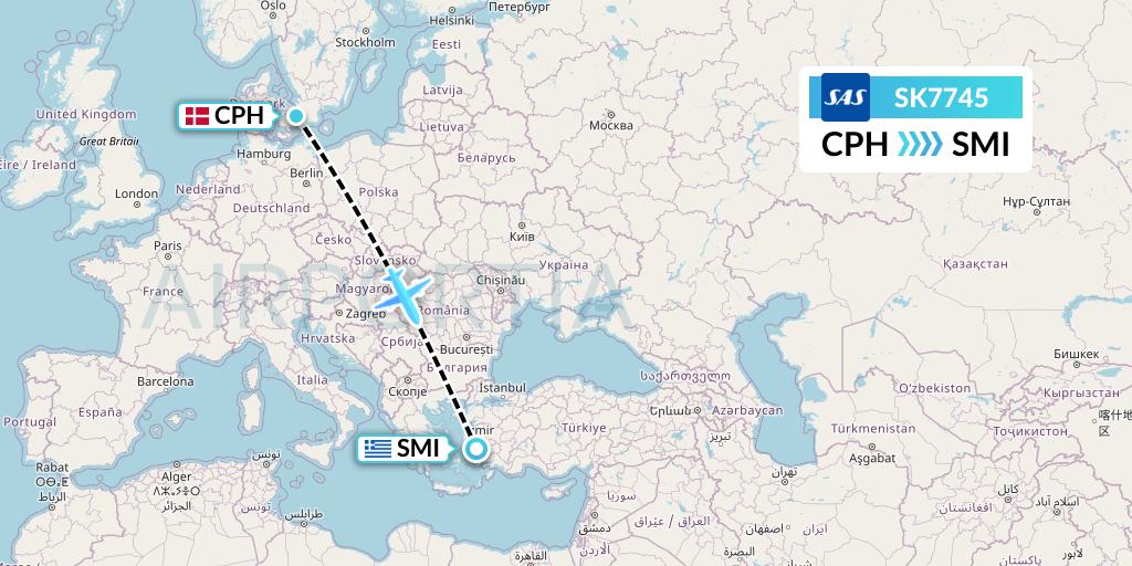 SK7745 SAS Flight Map: Copenhagen to Samos
