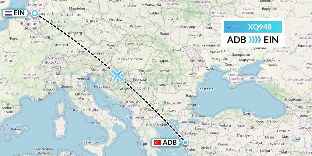 XQ948 SunExpress Flight Map: Izmir to Eindhoven