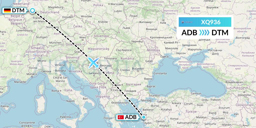 XQ936 SunExpress Flight Map: Izmir to Dortmund