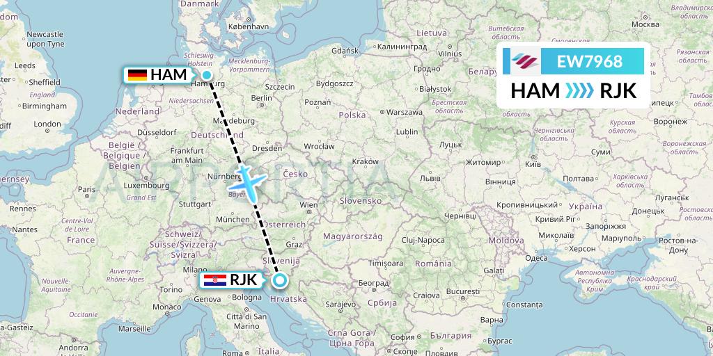 EW7968 Eurowings Flight Map: Hamburg to Rijeka