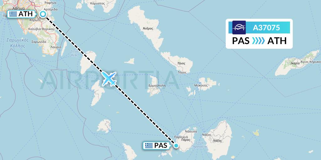 A37075 Aegean Airlines Flight Map: Paros to Athens