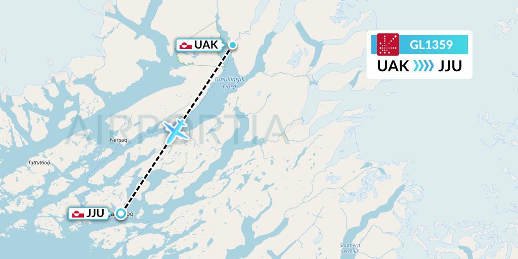GL1359 Air Greenland Flight Map: Narsarsuaq to Qaqortoq