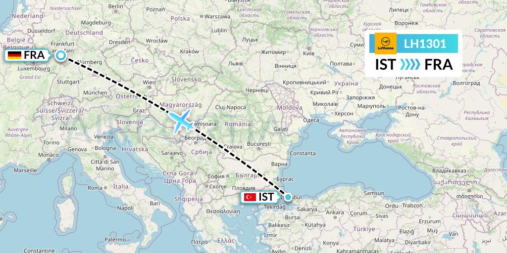 LH1301 Lufthansa Flight Map: Istanbul to Frankfurt
