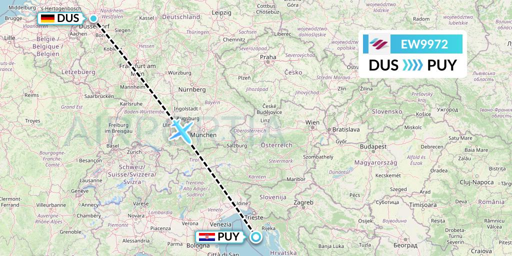 EW9972 Eurowings Flight Map: Dusseldorf to Pula
