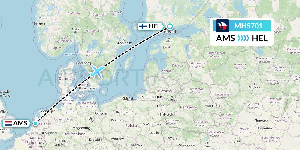 MH5701 Malaysia Airlines Flight Map: Amsterdam to Helsinki