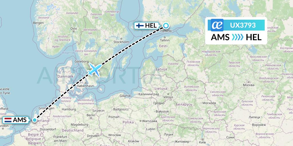 UX3793 Air Europa Flight Map: Amsterdam to Helsinki