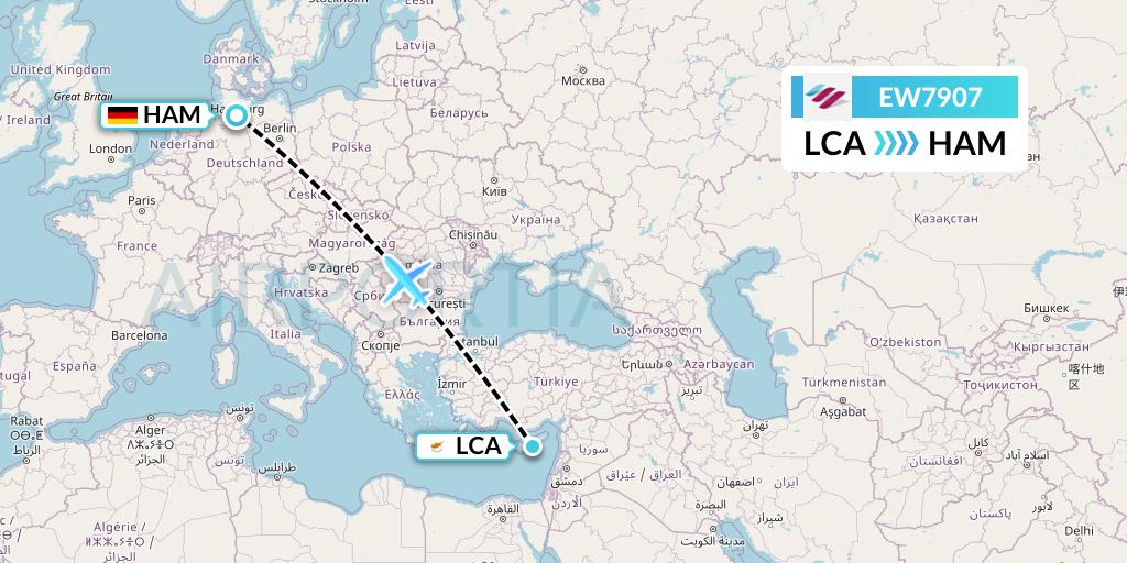 EW7907 Eurowings Flight Map: Larnaca to Hamburg