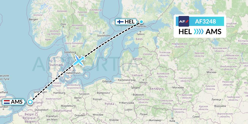 AF3248 Air France Flight Map: Helsinki to Amsterdam
