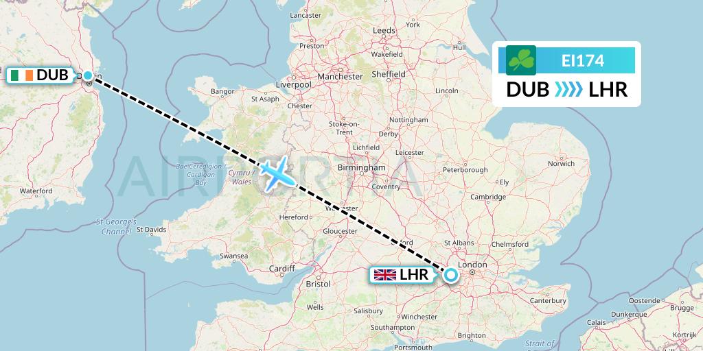 EI174 Aer Lingus Flight Map: Dublin to London