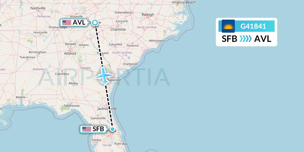 G41841 Allegiant Air Flight Map: Orlando to Asheville