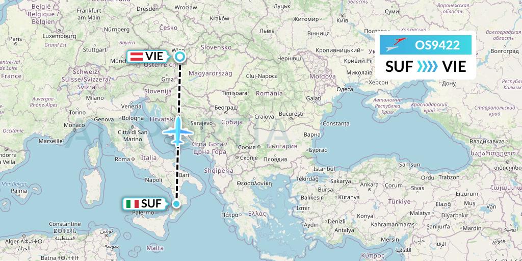OS9422 Austrian Airlines Flight Map: Lamezia Terme to Vienna
