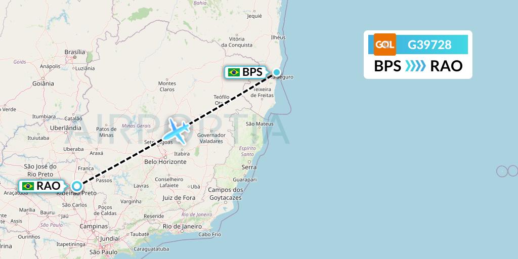 G39728 GOL Transportes Aeros Flight Map: Porto Seguro to Riberao Preto