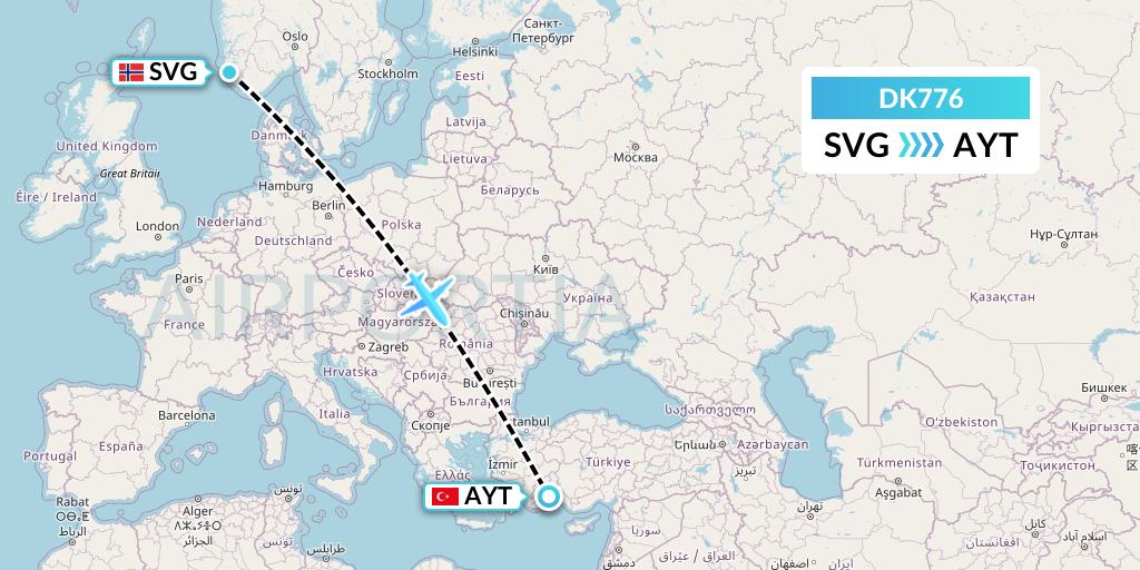 DK776 Thomas Cook Airlines Scandinavia Flight Map: Stavanger to Antalya