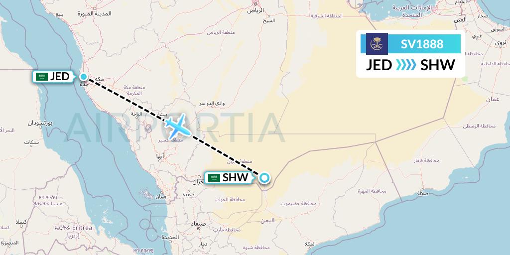 SV1888 Saudi Arabian Airlines Flight Map: Jeddah to Sharurah