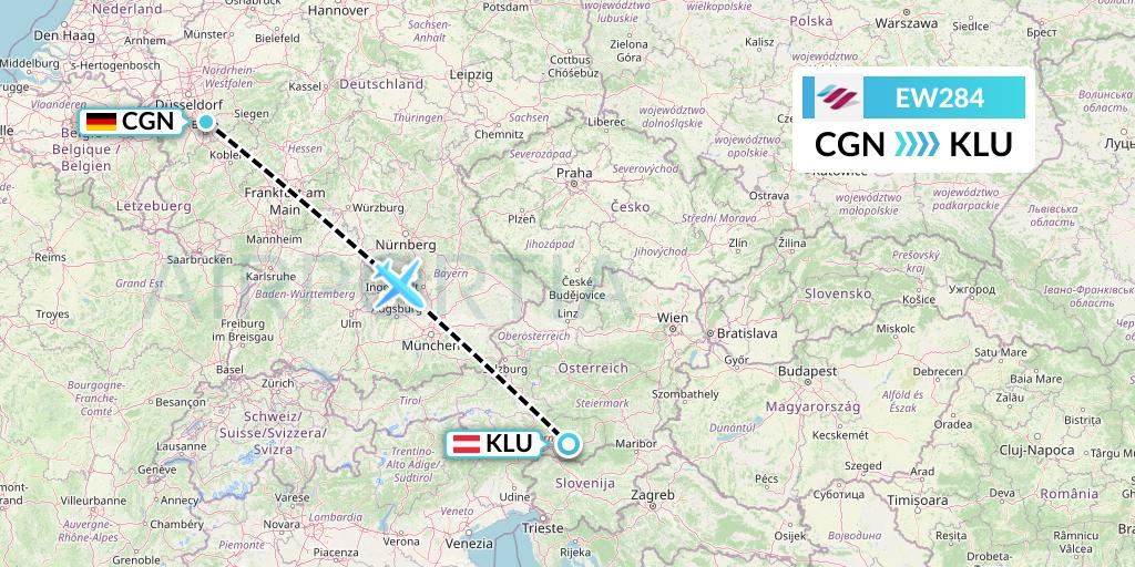 EW284 Eurowings Flight Map: Cologne to Klagenfurt