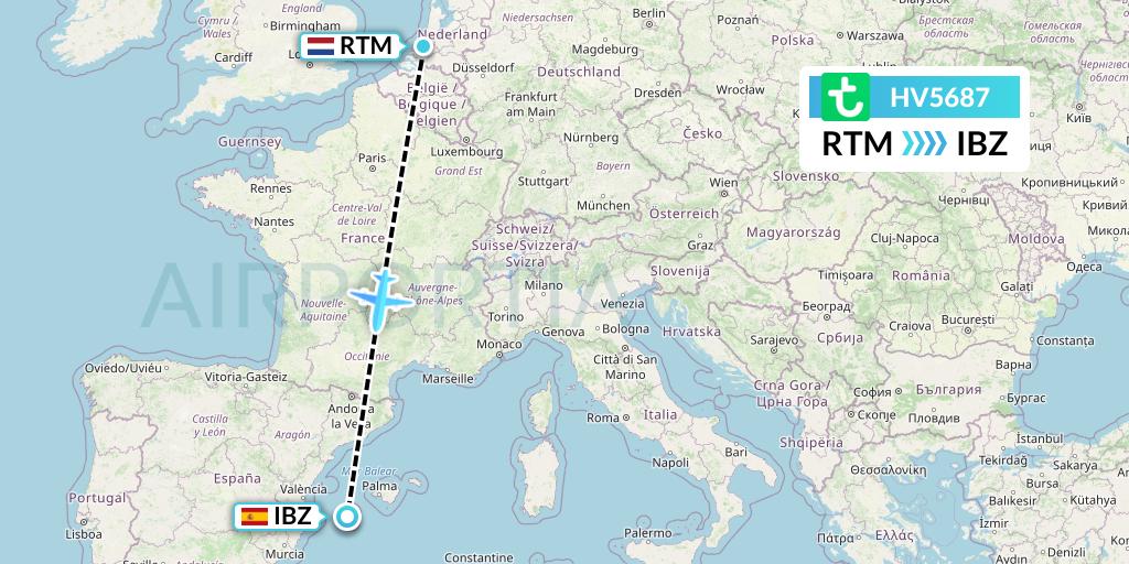 HV5687 Transavia Flight Map: Rotterdam to Ibiza