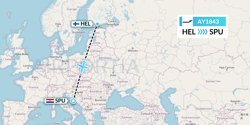 AY1843 Finnair Flight Map: Helsinki to Split