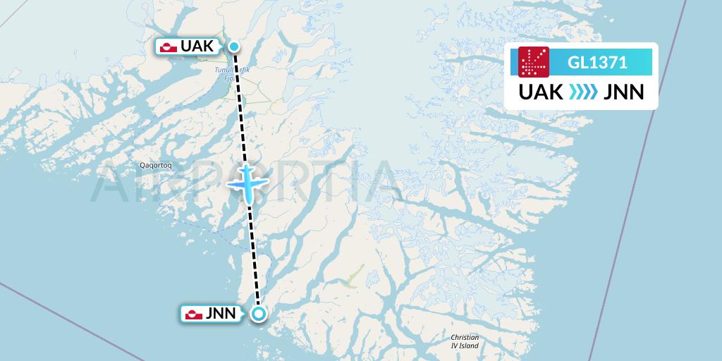 GL1371 Air Greenland Flight Map: Narsarsuaq to Nanortalik