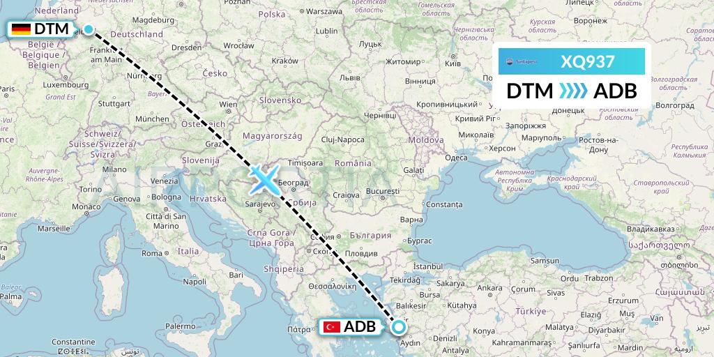 XQ937 SunExpress Flight Map: Dortmund to Izmir