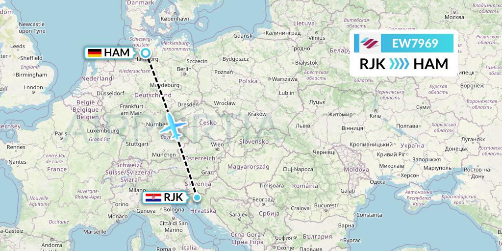 EW7969 Eurowings Flight Map: Rijeka to Hamburg