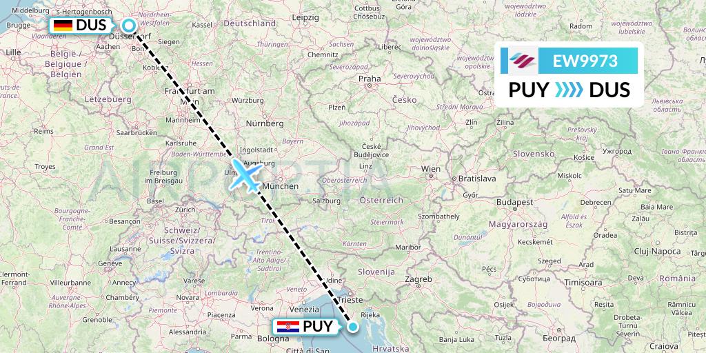 EW9973 Eurowings Flight Map: Pula to Dusseldorf