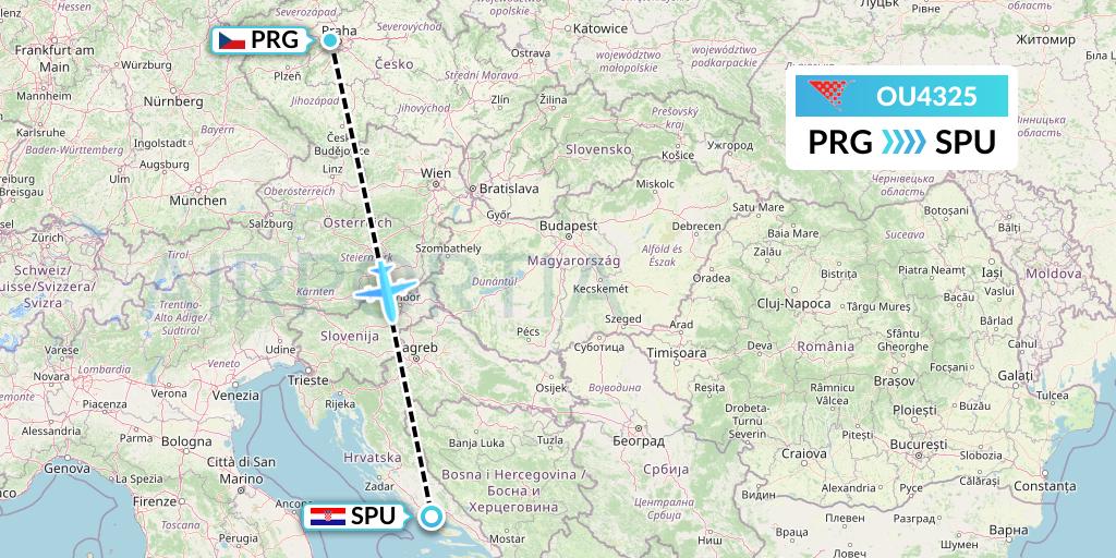 OU4325 Croatia Airlines Flight Map: Prague to Split