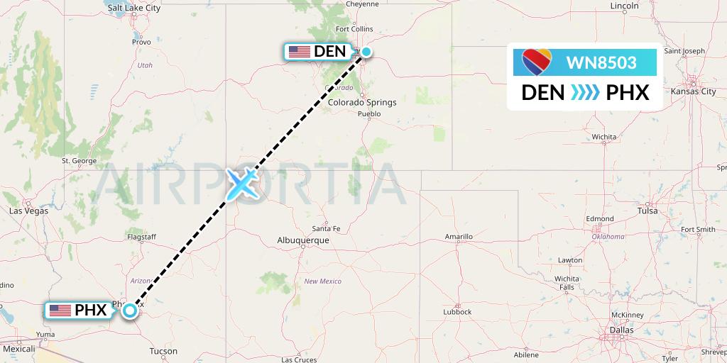 WN8503 Southwest Airlines Flight Map: Denver to Phoenix