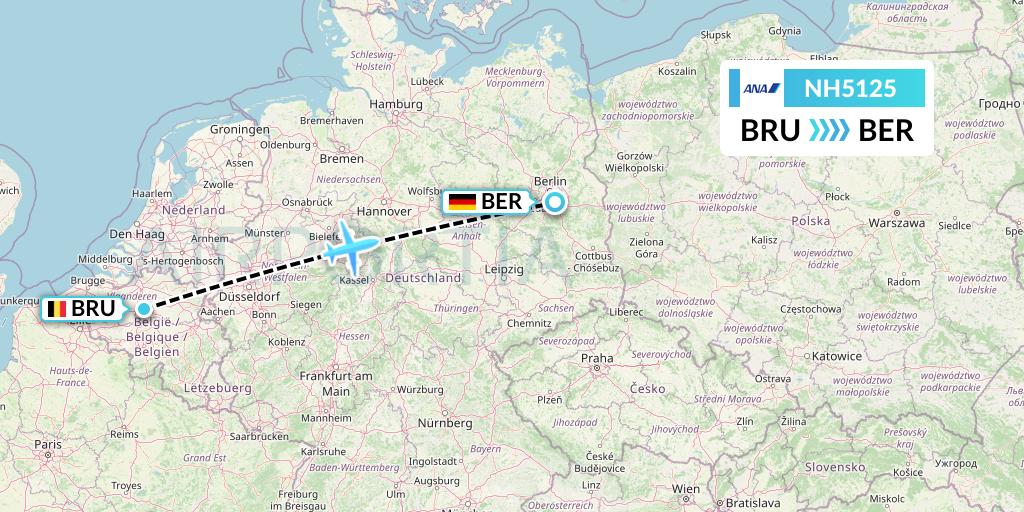 NH5125 All Nippon Airways Flight Map: Brussels to Berlin