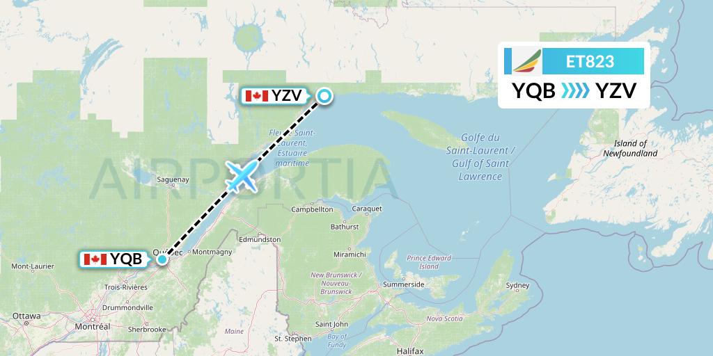 ET823 Ethiopian Airlines Flight Map: Quebec to Sept-Iles