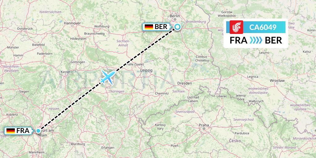 CA6049 Air China Flight Map: Frankfurt to Berlin