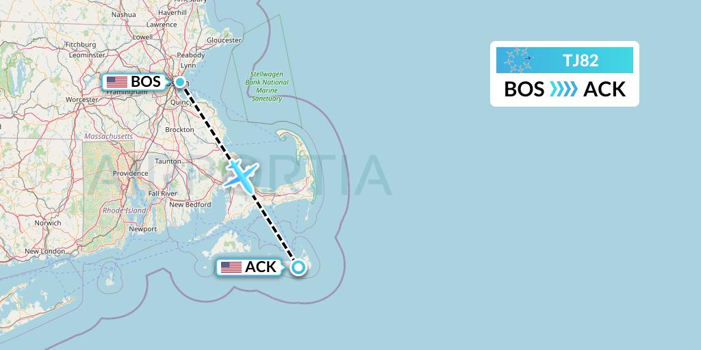 TJ82 Tradewind Aviation Flight Map: Boston to Nantucket