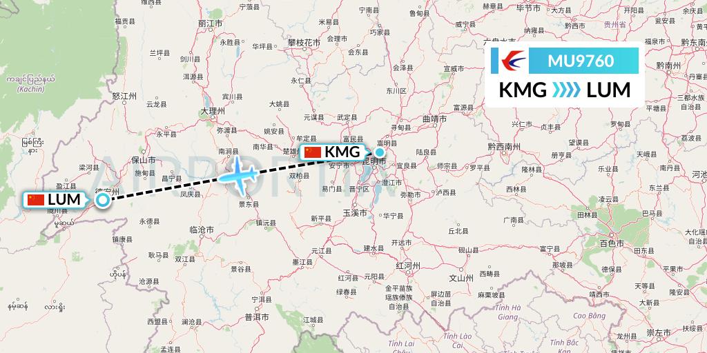 MU9760 China Eastern Airlines Flight Map: Kunming to Mangshi