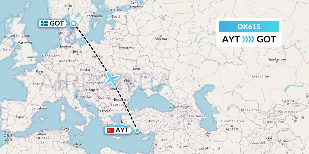 DK615 Thomas Cook Airlines Scandinavia Flight Map: Antalya to Gothenburg