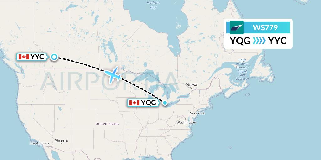 WS779 WestJet Flight Map: Windsor to Calgary