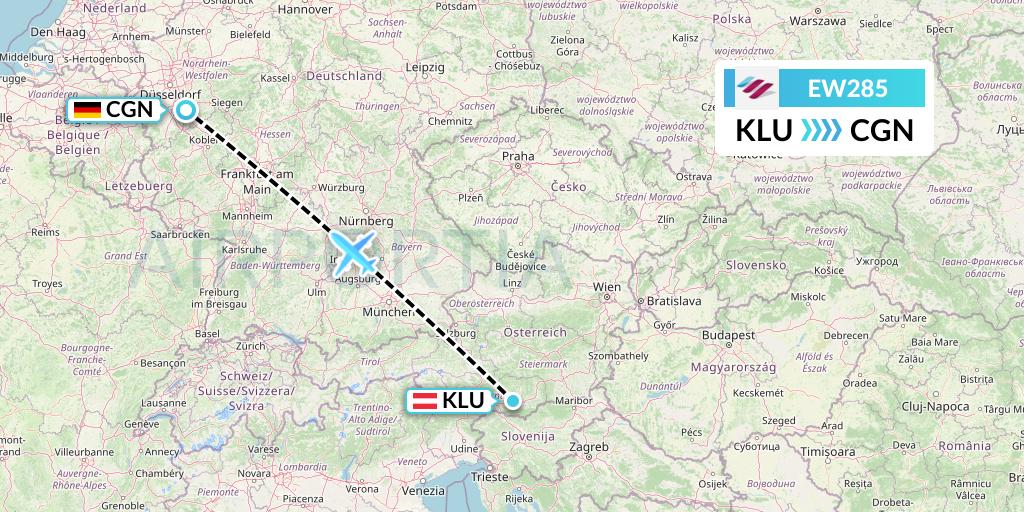 EW285 Eurowings Flight Map: Klagenfurt to Cologne
