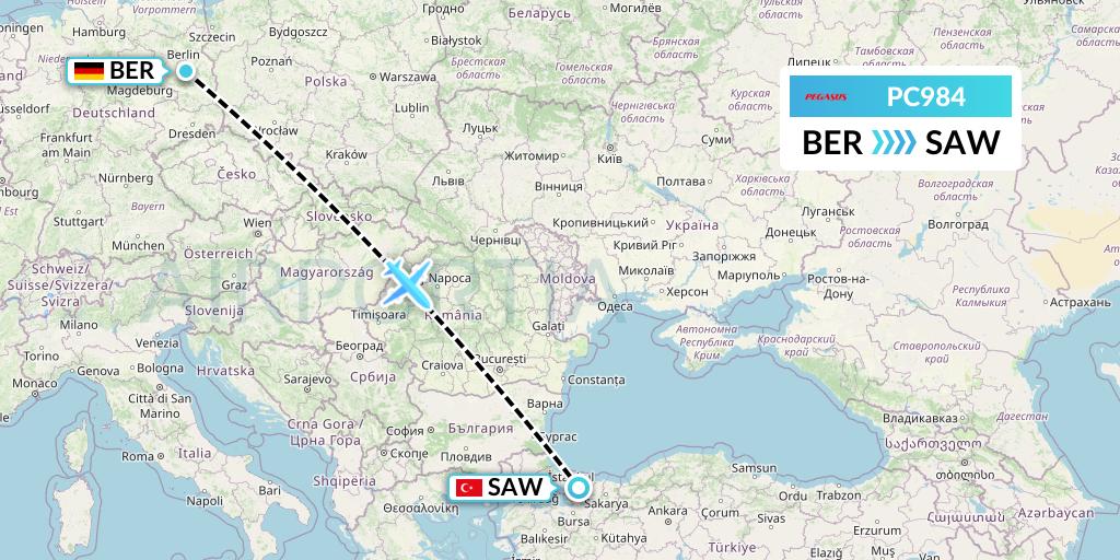 PC984 Pegasus Airlines Flight Map: Berlin to Istanbul